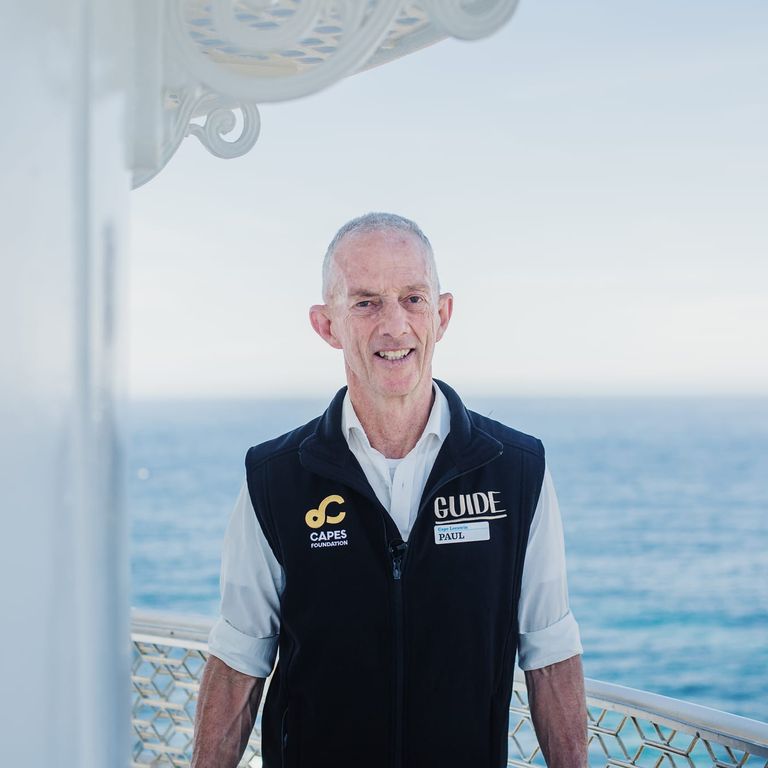 Lighthouse Keeper Paul Sofilas at top of Cape Leeuwin Lighthouse