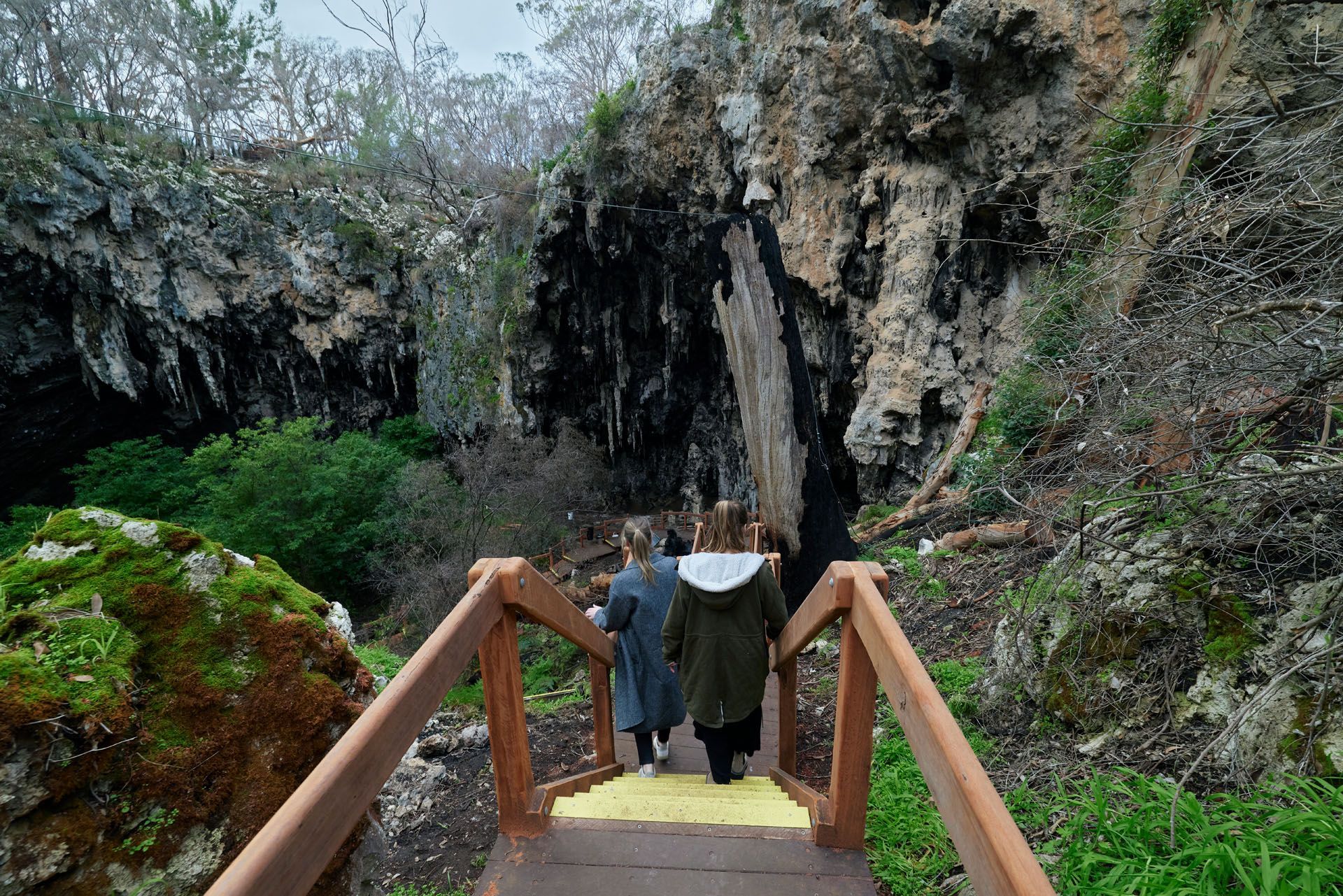 Descending the stairs into Lake Cave, Margaret River.