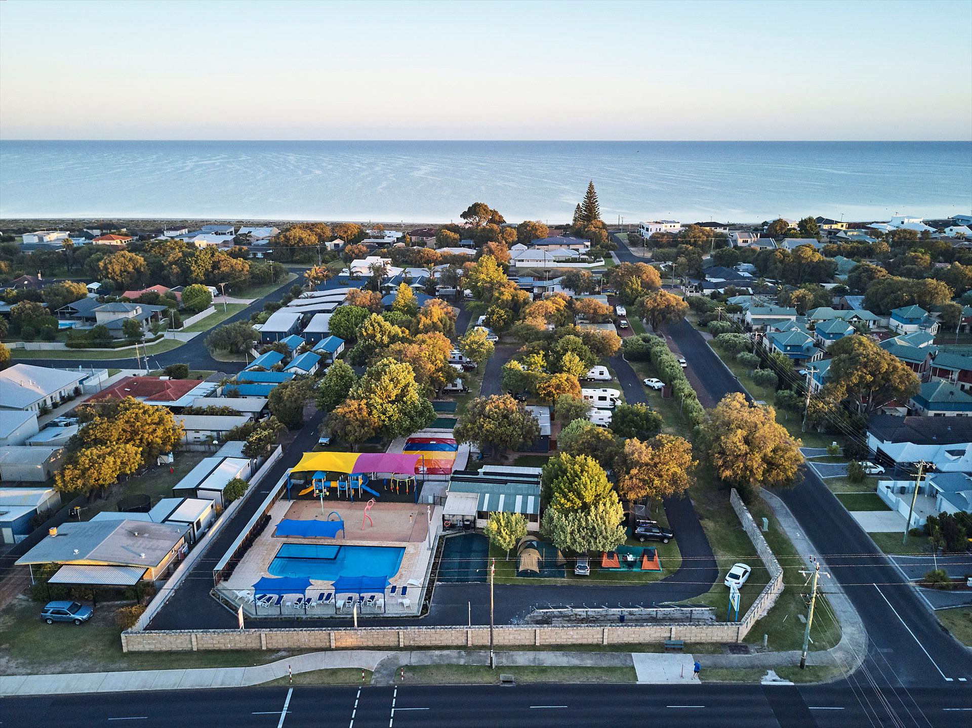 Aerial photo of BIG4 Breeze Holiday Park, Busselton.