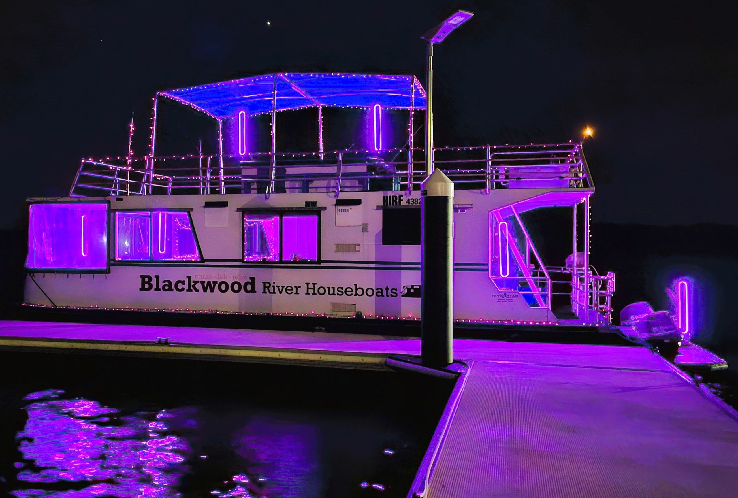 Blackwood Houseboats at night