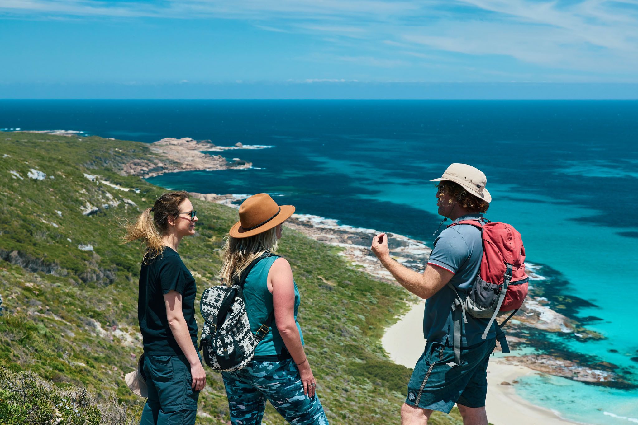 Gene Hardy talking to his tour group on the cape to cape hike trail