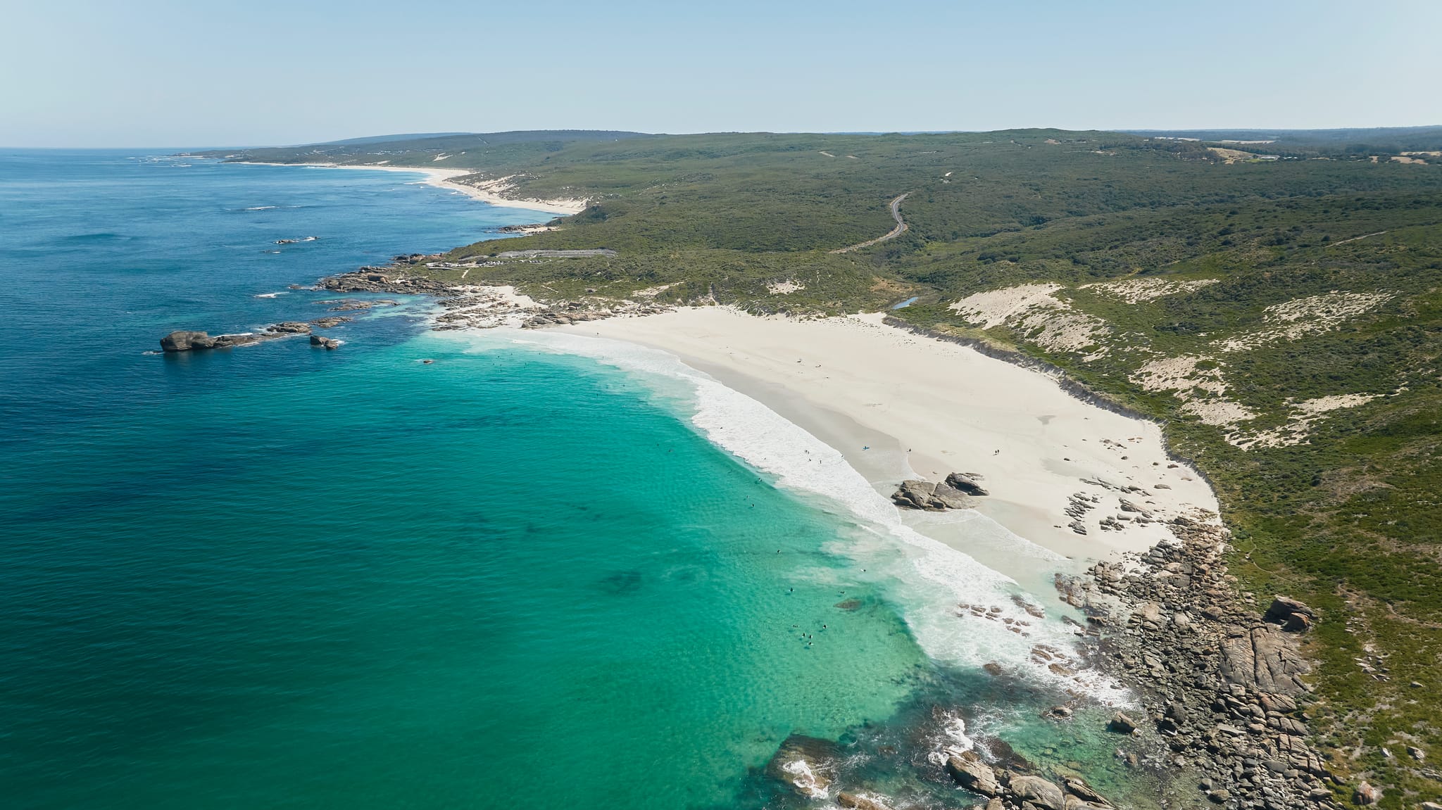 Aerial photo of Redgate Beach with turquoise blue water.